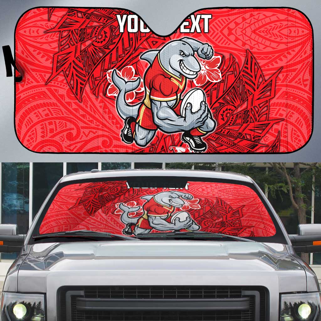 Personalised Dolphins Auto Sun Shade Polynesian Tribal Pattern With Rugby Dolphin Mascot Art