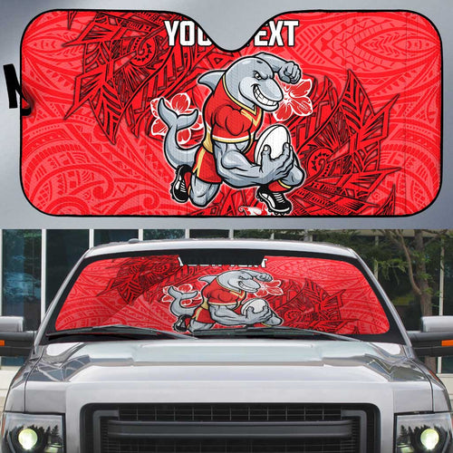 Personalised Dolphins Auto Sun Shade Polynesian Tribal Pattern With Rugby Dolphin Mascot Art
