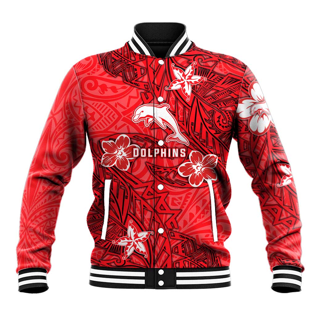 Personalised Dolphins Baseball Jacket Polynesian Tribal Pattern With Rugby Dolphin Mascot Art