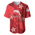 Personalised Dolphins Baseball Jersey Polynesian Tribal Pattern With Rugby Dolphin Mascot Art