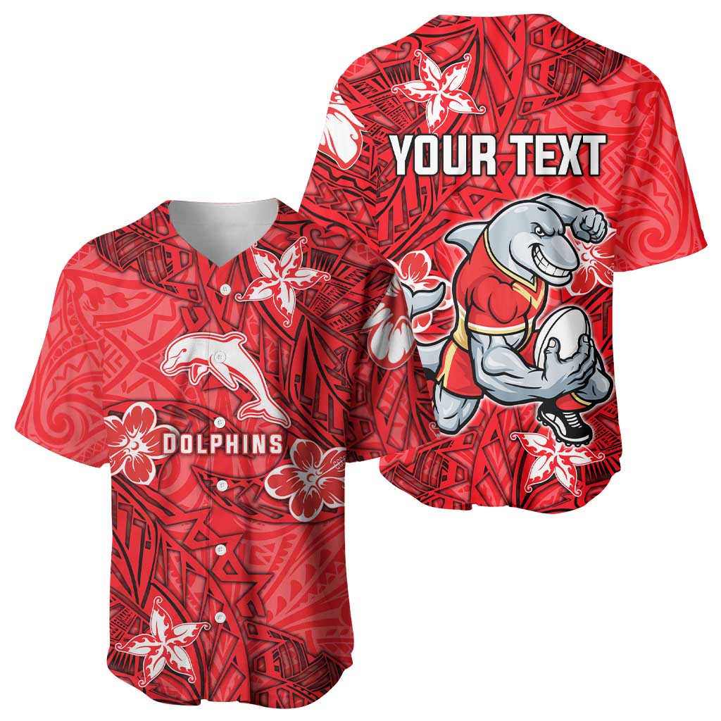 Personalised Dolphins Baseball Jersey Polynesian Tribal Pattern With Rugby Dolphin Mascot Art