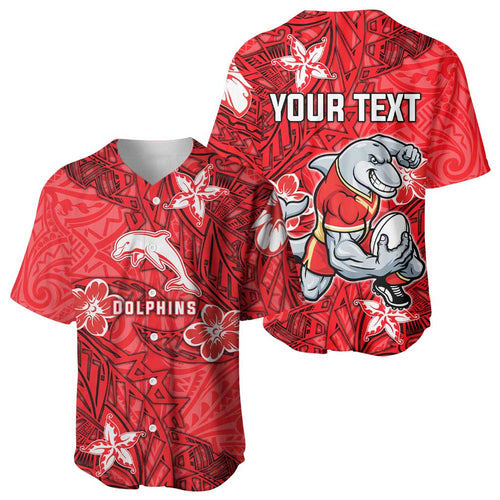 Personalised Dolphins Baseball Jersey Polynesian Tribal Pattern With Rugby Dolphin Mascot Art