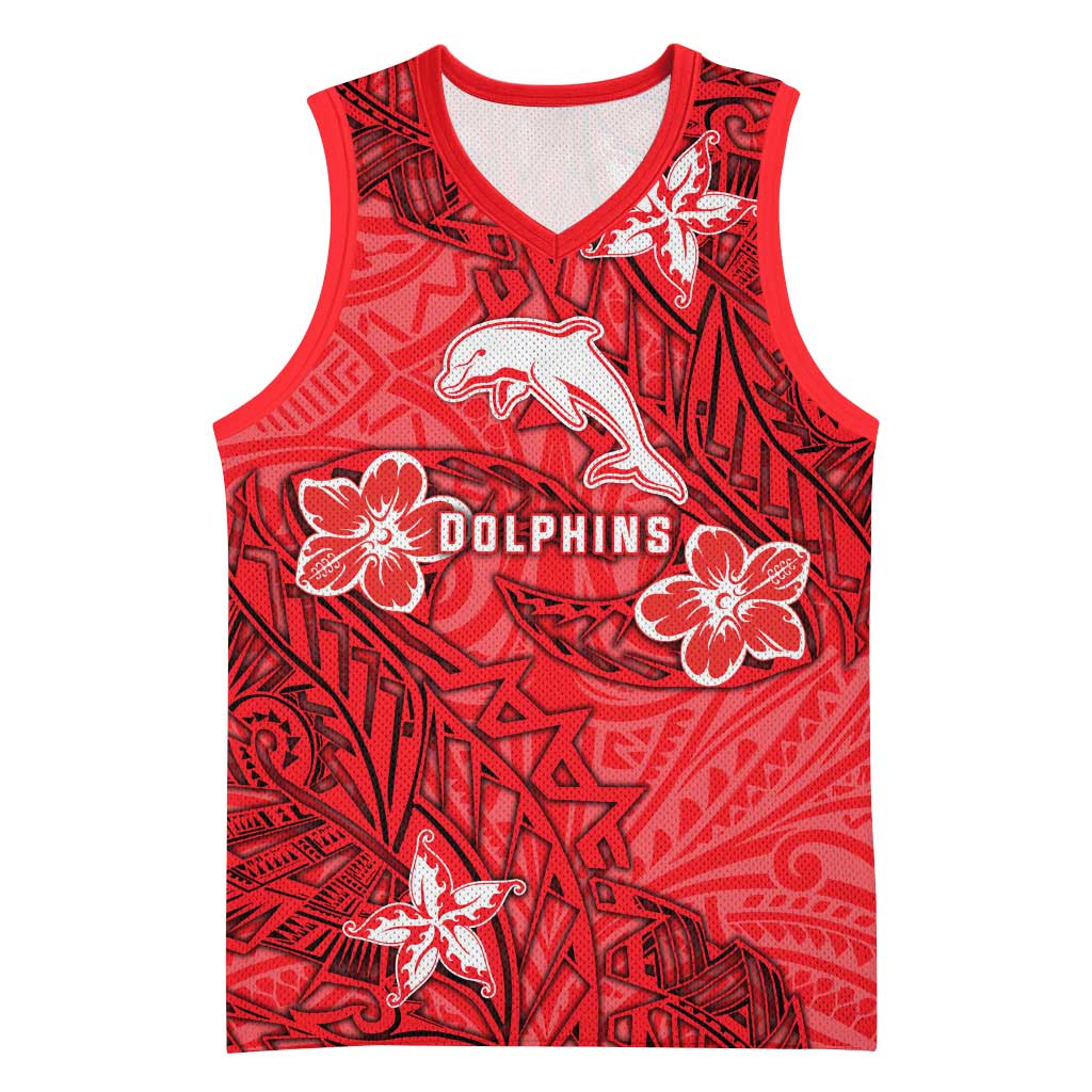 Personalised Dolphins Basketball Jersey Polynesian Tribal Pattern With Rugby Dolphin Mascot Art