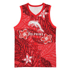 Personalised Dolphins Basketball Jersey Polynesian Tribal Pattern With Rugby Dolphin Mascot Art