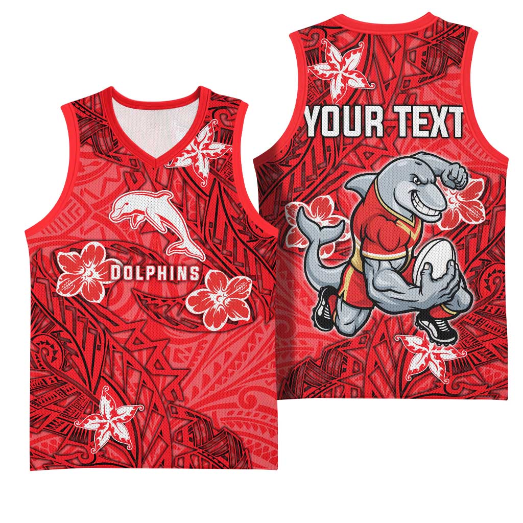 Personalised Dolphins Basketball Jersey Polynesian Tribal Pattern With Rugby Dolphin Mascot Art