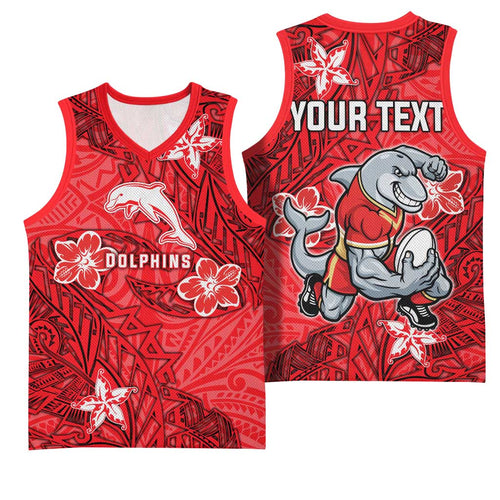 Personalised Dolphins Basketball Jersey Polynesian Tribal Pattern With Rugby Dolphin Mascot Art