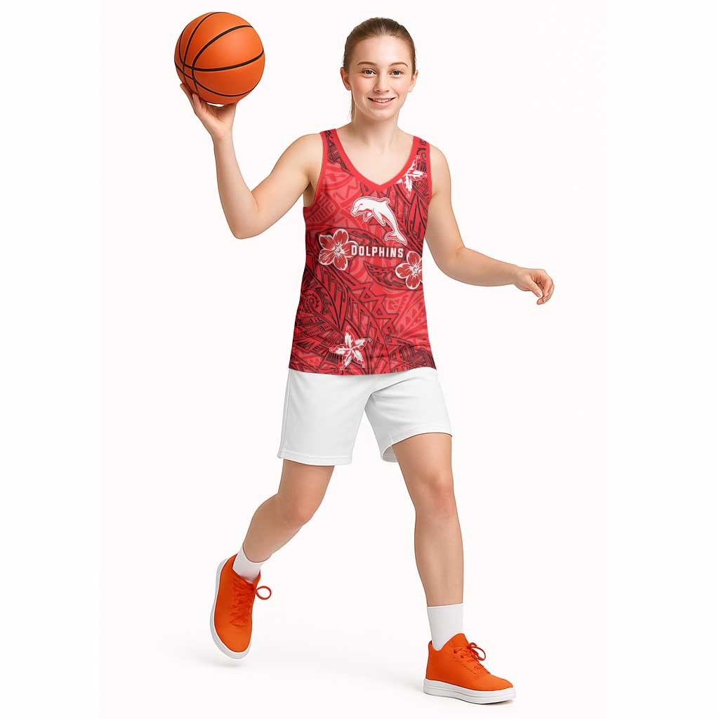 Personalised Dolphins Basketball Jersey Polynesian Tribal Pattern With Rugby Dolphin Mascot Art