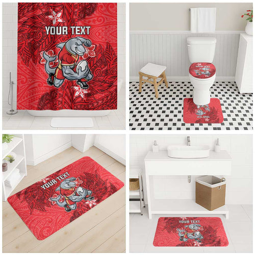 Personalised Dolphins Bathroom Set Polynesian Tribal Pattern With Rugby Dolphin Mascot Art