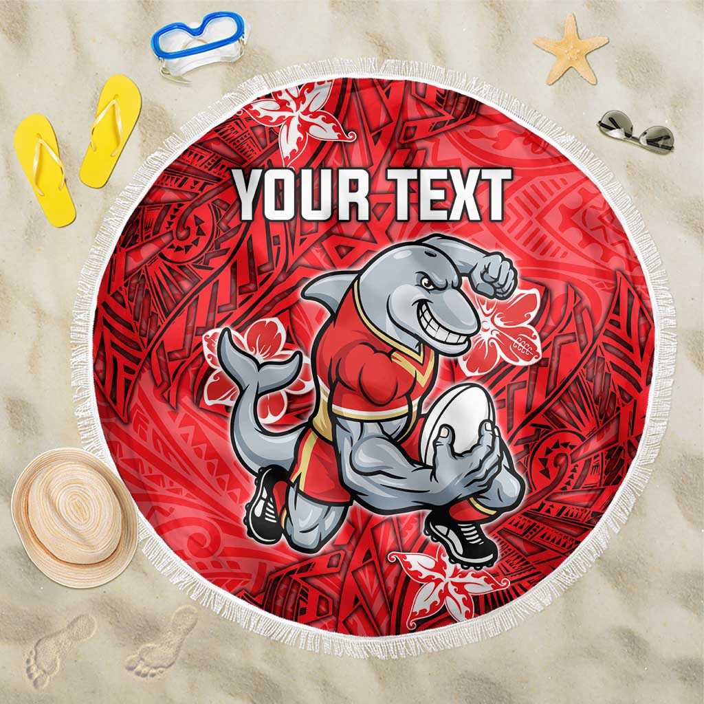 Personalised Dolphins Beach Blanket Polynesian Tribal Pattern With Rugby Dolphin Mascot Art