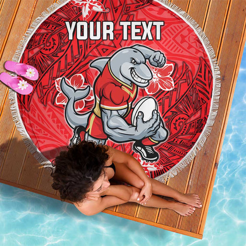 Personalised Dolphins Beach Blanket Polynesian Tribal Pattern With Rugby Dolphin Mascot Art