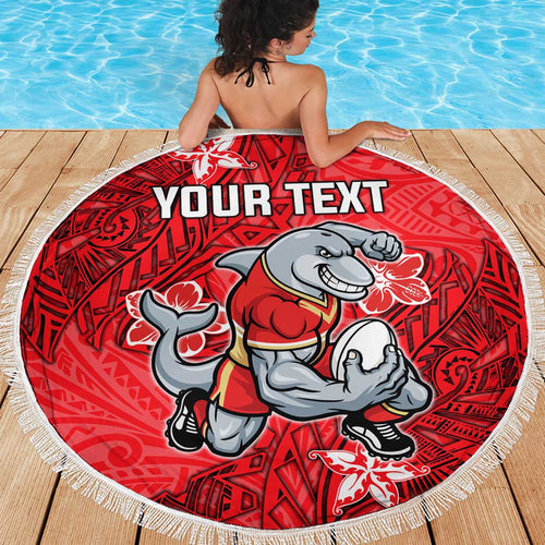 Personalised Dolphins Beach Blanket Polynesian Tribal Pattern With Rugby Dolphin Mascot Art