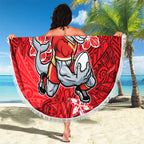 Personalised Dolphins Beach Blanket Polynesian Tribal Pattern With Rugby Dolphin Mascot Art