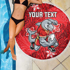 Personalised Dolphins Beach Blanket Polynesian Tribal Pattern With Rugby Dolphin Mascot Art