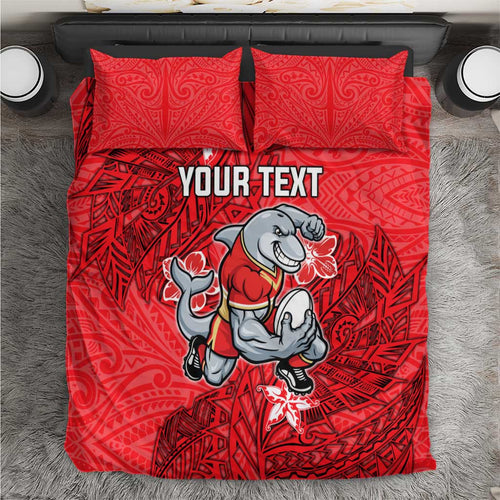 Personalised Dolphins Bedding Set Polynesian Tribal Pattern With Rugby Dolphin Mascot Art