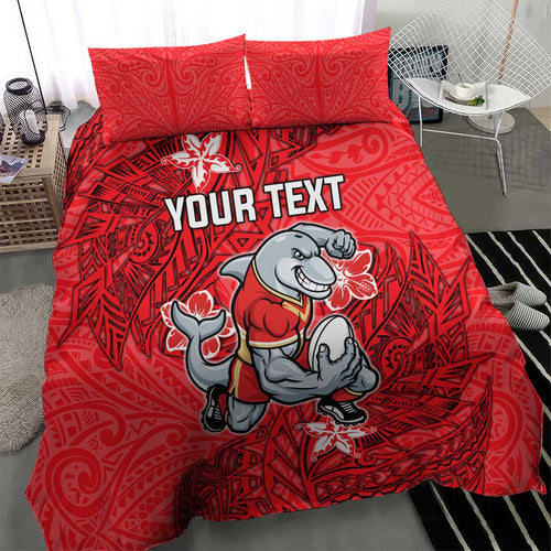 Personalised Dolphins Bedding Set Polynesian Tribal Pattern With Rugby Dolphin Mascot Art