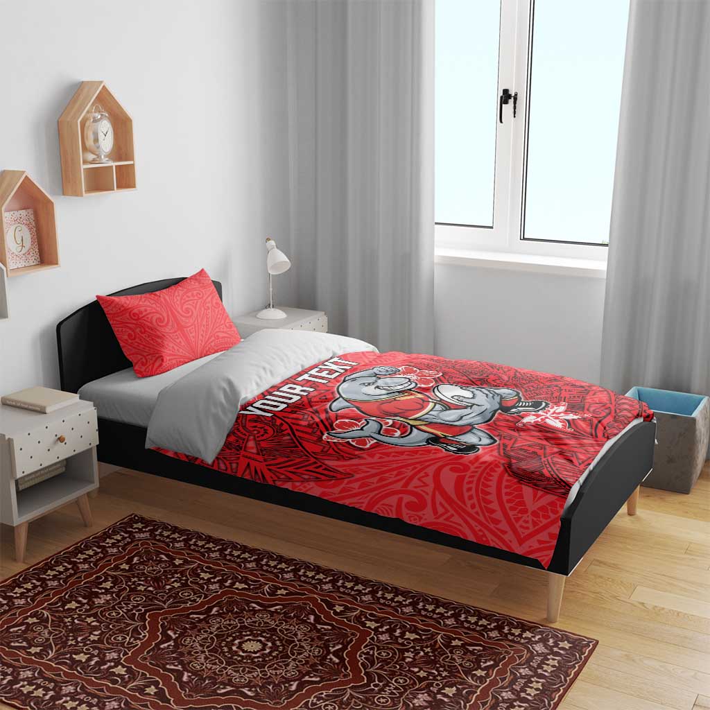 Personalised Dolphins Bedding Set Polynesian Tribal Pattern With Rugby Dolphin Mascot Art