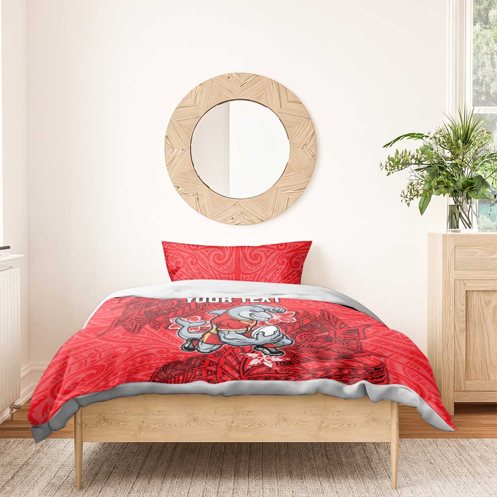 Personalised Dolphins Bedding Set Polynesian Tribal Pattern With Rugby Dolphin Mascot Art