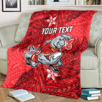 Personalised Dolphins Blanket Polynesian Tribal Pattern With Rugby Dolphin Mascot Art