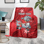 Personalised Dolphins Blanket Polynesian Tribal Pattern With Rugby Dolphin Mascot Art