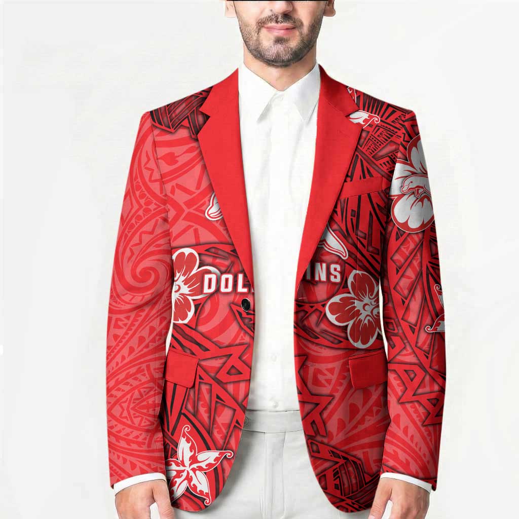 Personalised Dolphins Blazer Polynesian Tribal Pattern With Rugby Dolphin Mascot Art