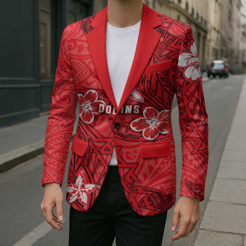 Personalised Dolphins Blazer Polynesian Tribal Pattern With Rugby Dolphin Mascot Art