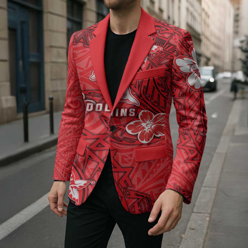 Personalised Dolphins Blazer Polynesian Tribal Pattern With Rugby Dolphin Mascot Art