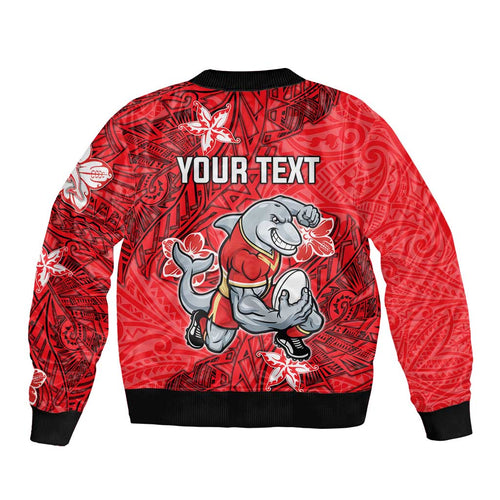 Personalised Dolphins Bomber Jacket Polynesian Tribal Pattern With Rugby Dolphin Mascot Art