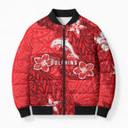 Personalised Dolphins Bomber Puffer Jacket Polynesian Tribal Pattern With Rugby Dolphin Mascot Art