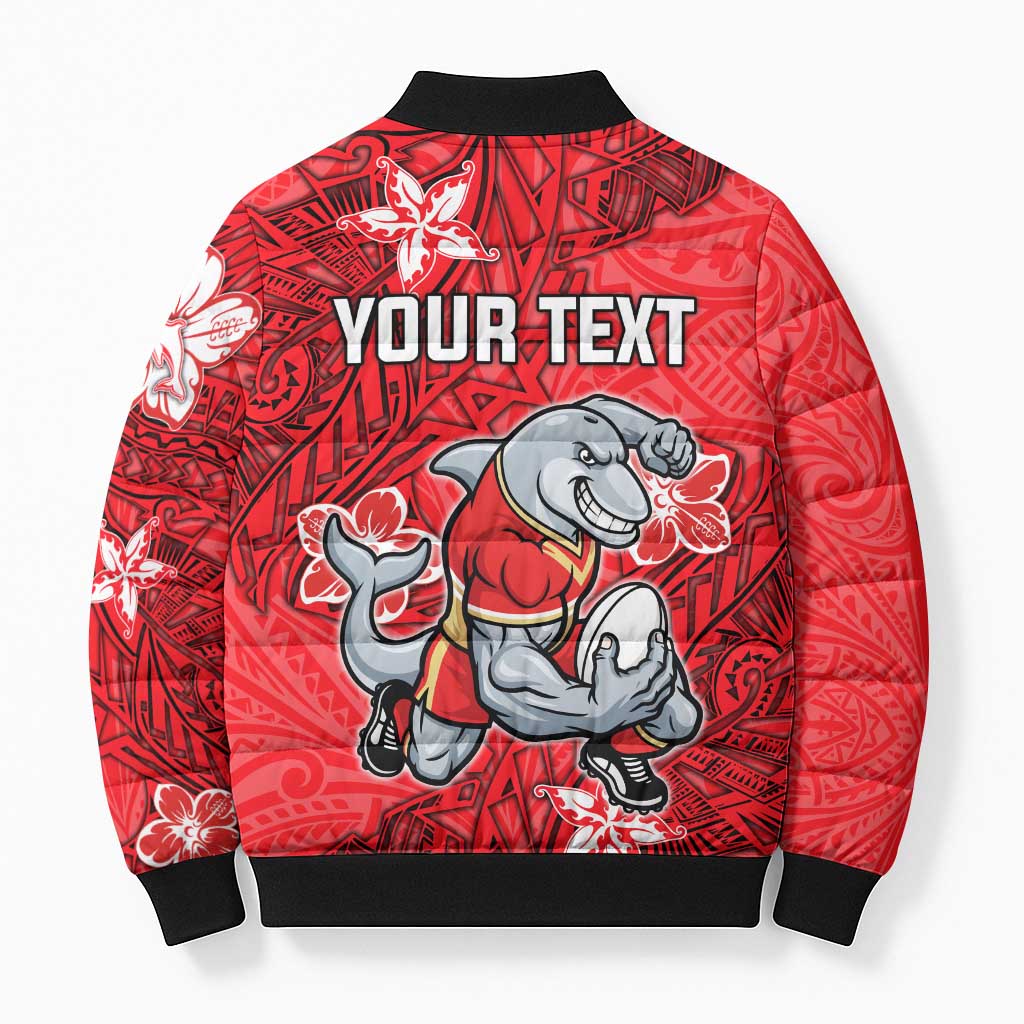 Personalised Dolphins Bomber Puffer Jacket Polynesian Tribal Pattern With Rugby Dolphin Mascot Art