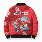 Personalised Dolphins Bomber Puffer Jacket Polynesian Tribal Pattern With Rugby Dolphin Mascot Art