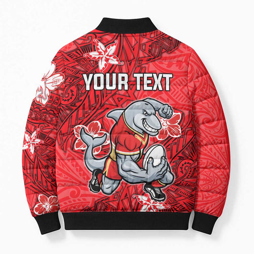 Personalised Dolphins Bomber Puffer Jacket Polynesian Tribal Pattern With Rugby Dolphin Mascot Art