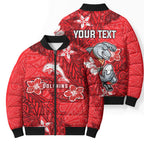 Personalised Dolphins Bomber Puffer Jacket Polynesian Tribal Pattern With Rugby Dolphin Mascot Art