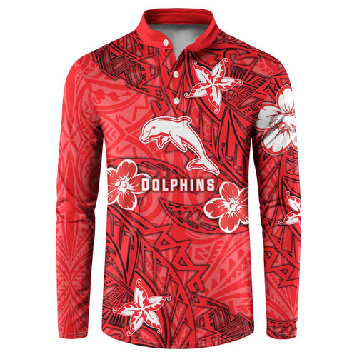 Personalised Dolphins Button Sweatshirt Polynesian Tribal Pattern With Rugby Dolphin Mascot Art