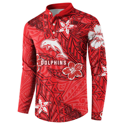 Personalised Dolphins Button Sweatshirt Polynesian Tribal Pattern With Rugby Dolphin Mascot Art