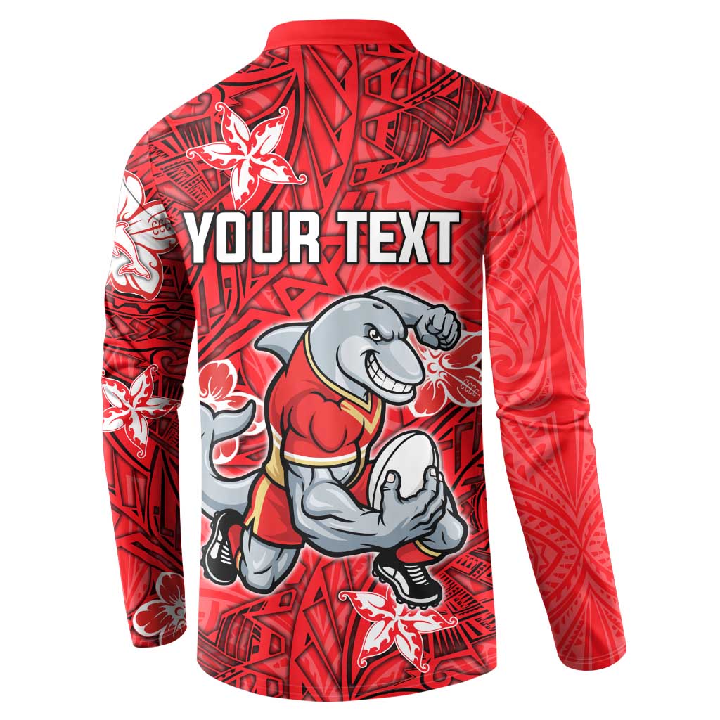 Personalised Dolphins Button Sweatshirt Polynesian Tribal Pattern With Rugby Dolphin Mascot Art