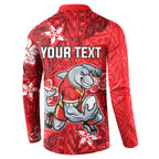 Personalised Dolphins Button Sweatshirt Polynesian Tribal Pattern With Rugby Dolphin Mascot Art