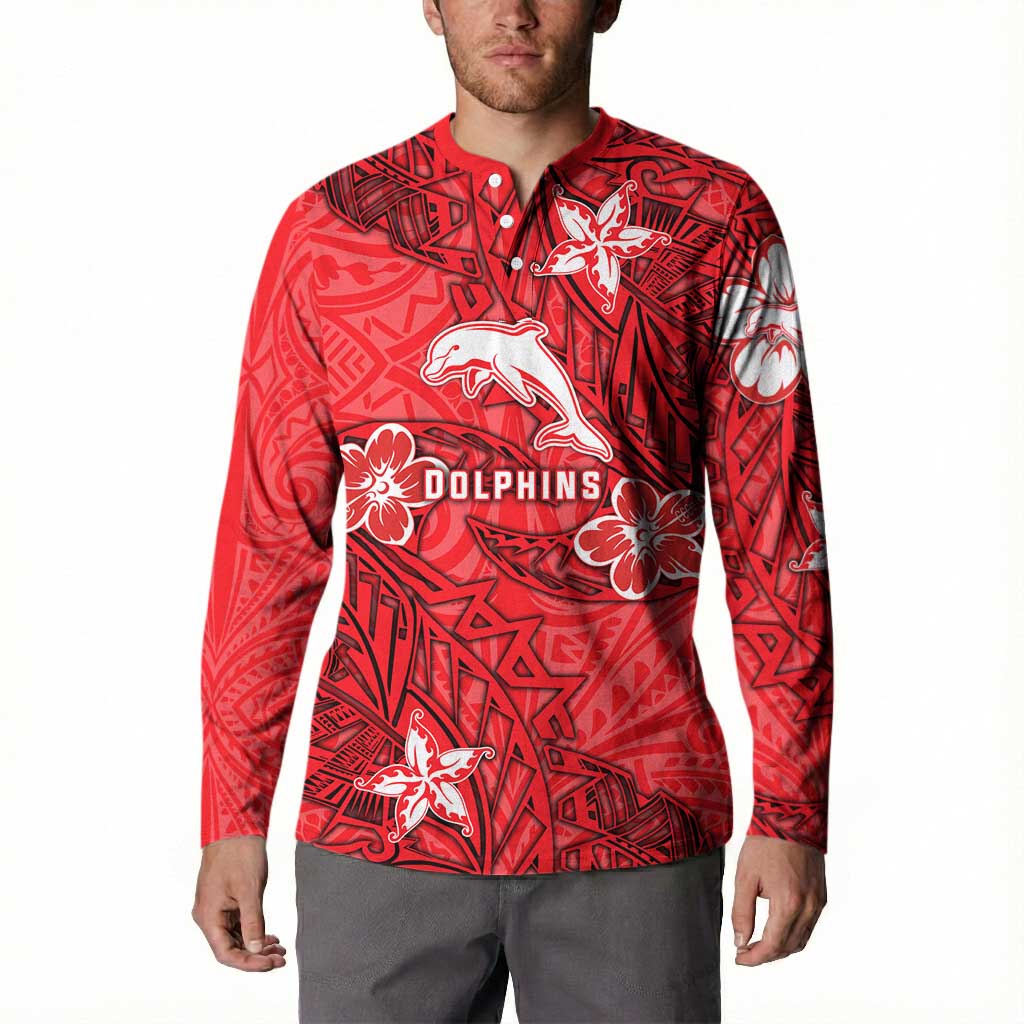 Personalised Dolphins Button Sweatshirt Polynesian Tribal Pattern With Rugby Dolphin Mascot Art