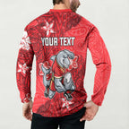 Personalised Dolphins Button Sweatshirt Polynesian Tribal Pattern With Rugby Dolphin Mascot Art
