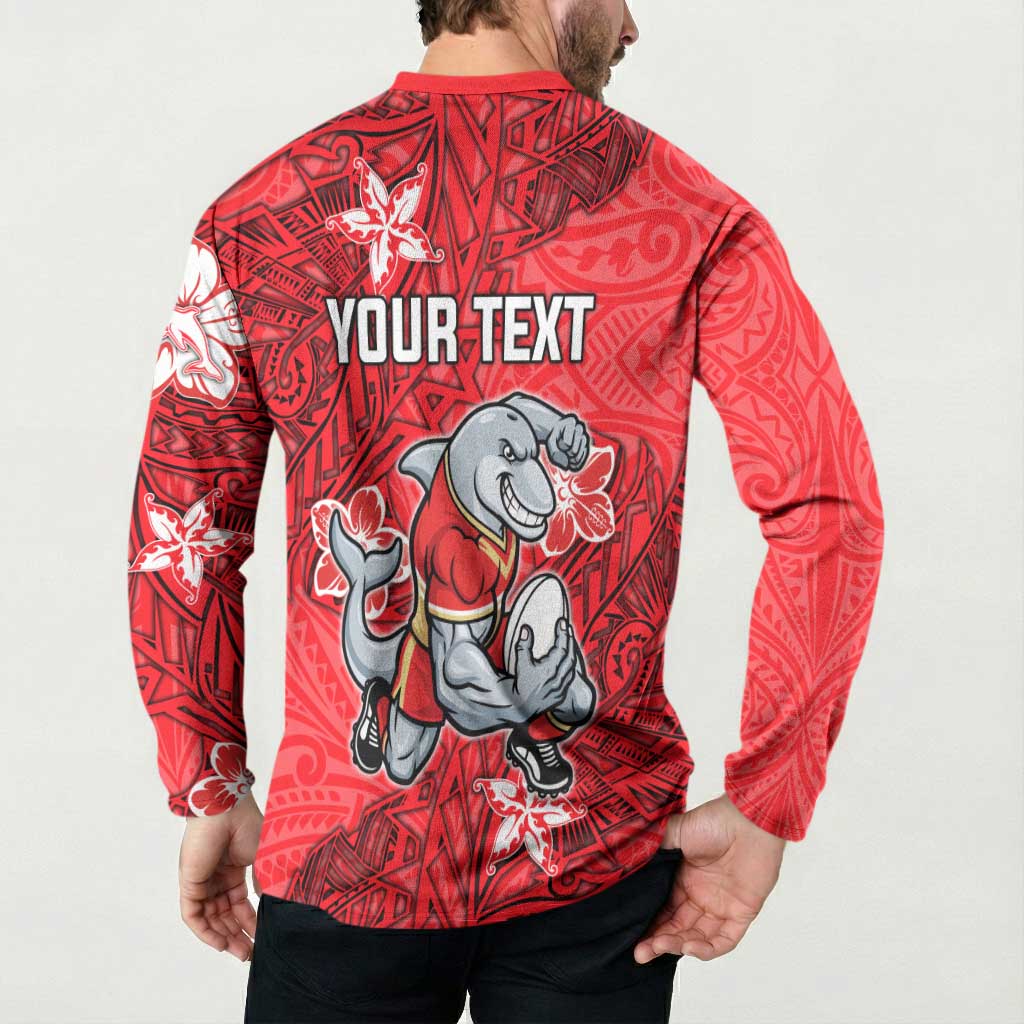 Personalised Dolphins Button Sweatshirt Polynesian Tribal Pattern With Rugby Dolphin Mascot Art