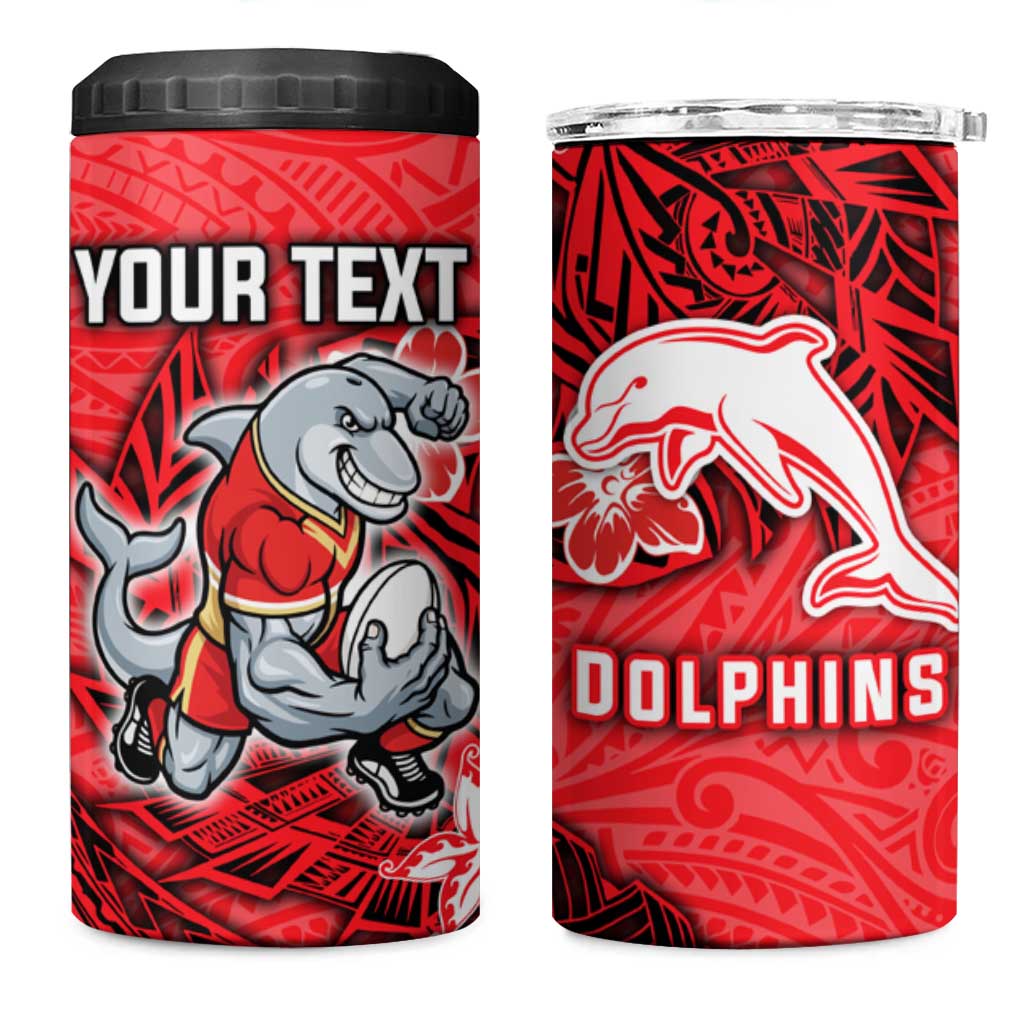 Personalised Dolphins 4 in 1 Can Cooler Tumbler Polynesian Tribal Pattern With Rugby Dolphin Mascot Art