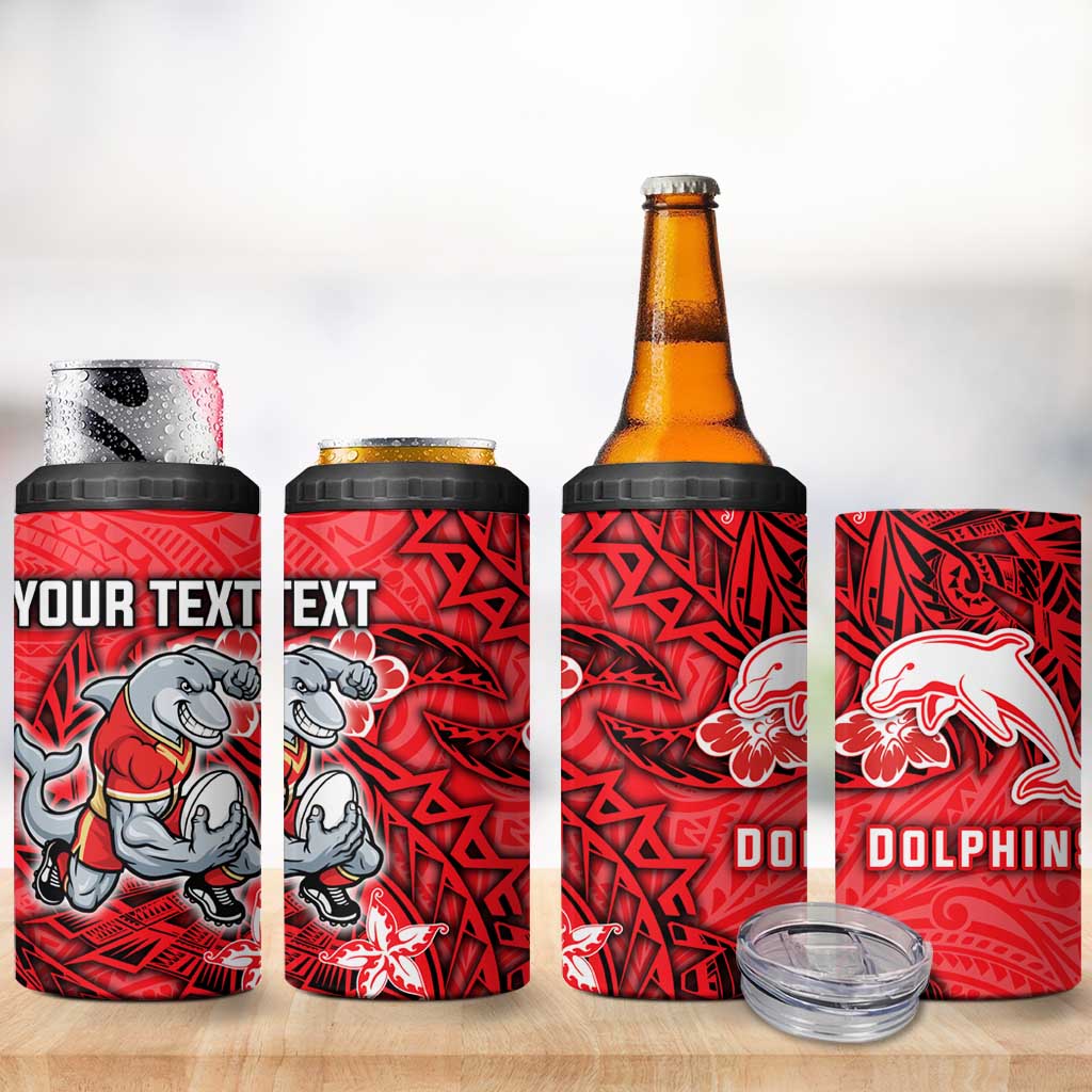 Personalised Dolphins 4 in 1 Can Cooler Tumbler Polynesian Tribal Pattern With Rugby Dolphin Mascot Art