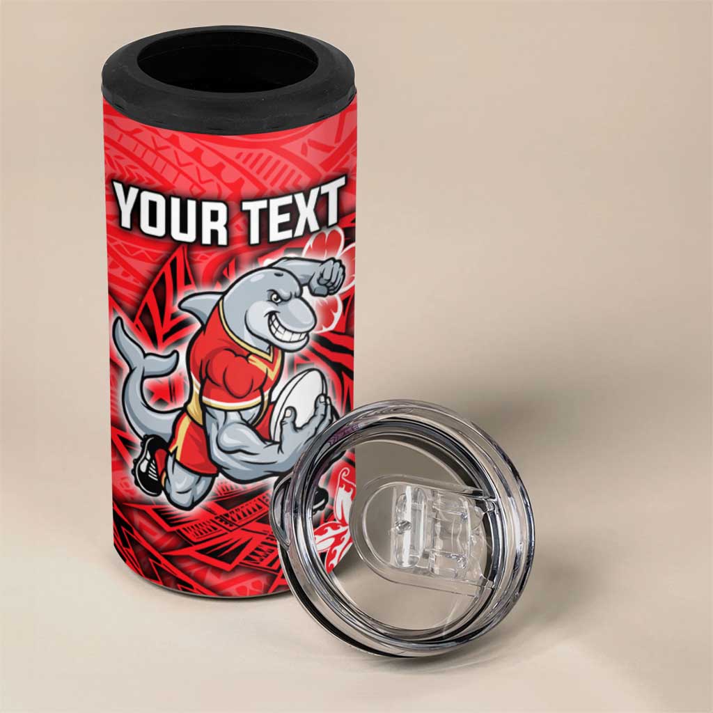 Personalised Dolphins 4 in 1 Can Cooler Tumbler Polynesian Tribal Pattern With Rugby Dolphin Mascot Art