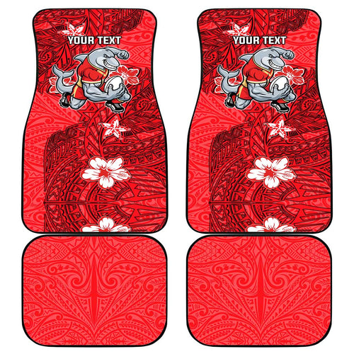 Personalised Dolphins Car Mats Polynesian Tribal Pattern With Rugby Dolphin Mascot Art