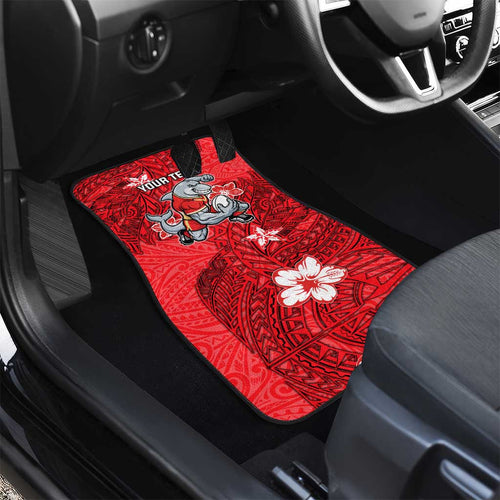 Personalised Dolphins Car Mats Polynesian Tribal Pattern With Rugby Dolphin Mascot Art