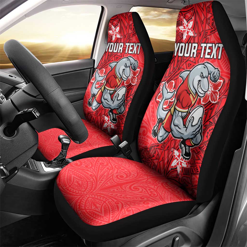 Personalised Dolphins Car Seat Cover Polynesian Tribal Pattern With Rugby Dolphin Mascot Art