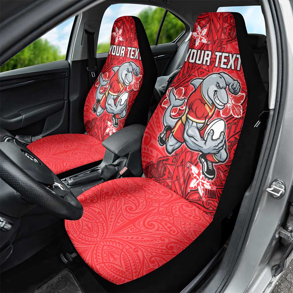 Personalised Dolphins Car Seat Cover Polynesian Tribal Pattern With Rugby Dolphin Mascot Art