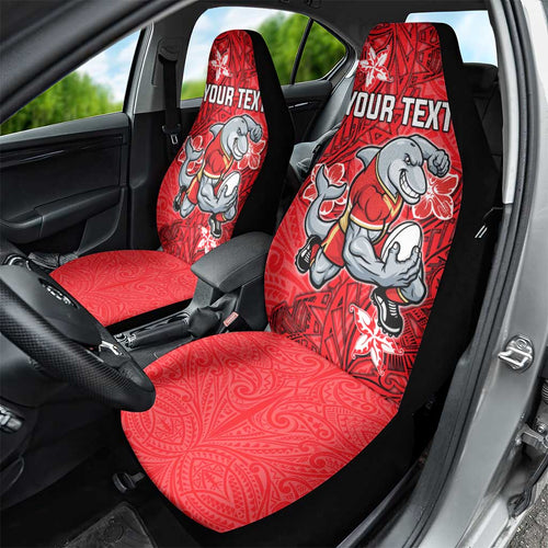 Personalised Dolphins Car Seat Cover Polynesian Tribal Pattern With Rugby Dolphin Mascot Art