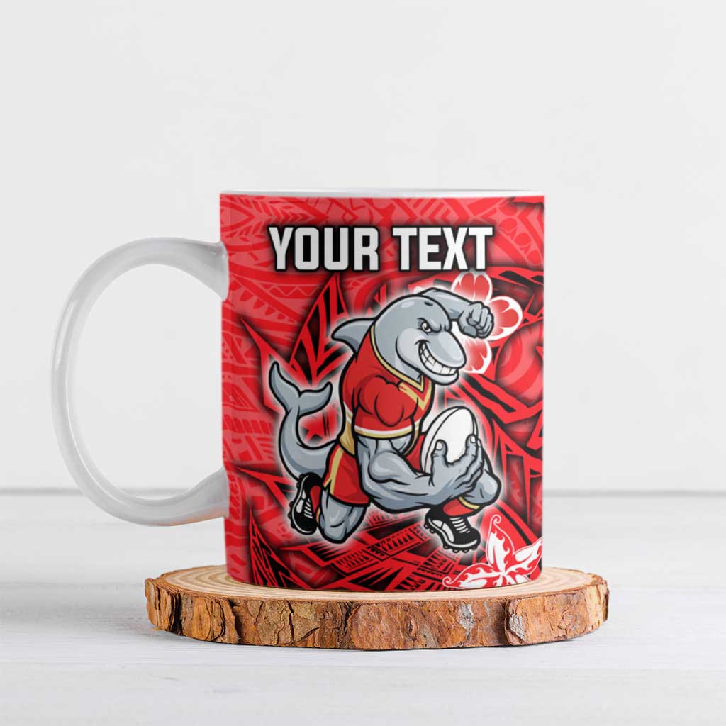 Personalised Dolphins Ceramic Mug Polynesian Tribal Pattern With Rugby Dolphin Mascot Art