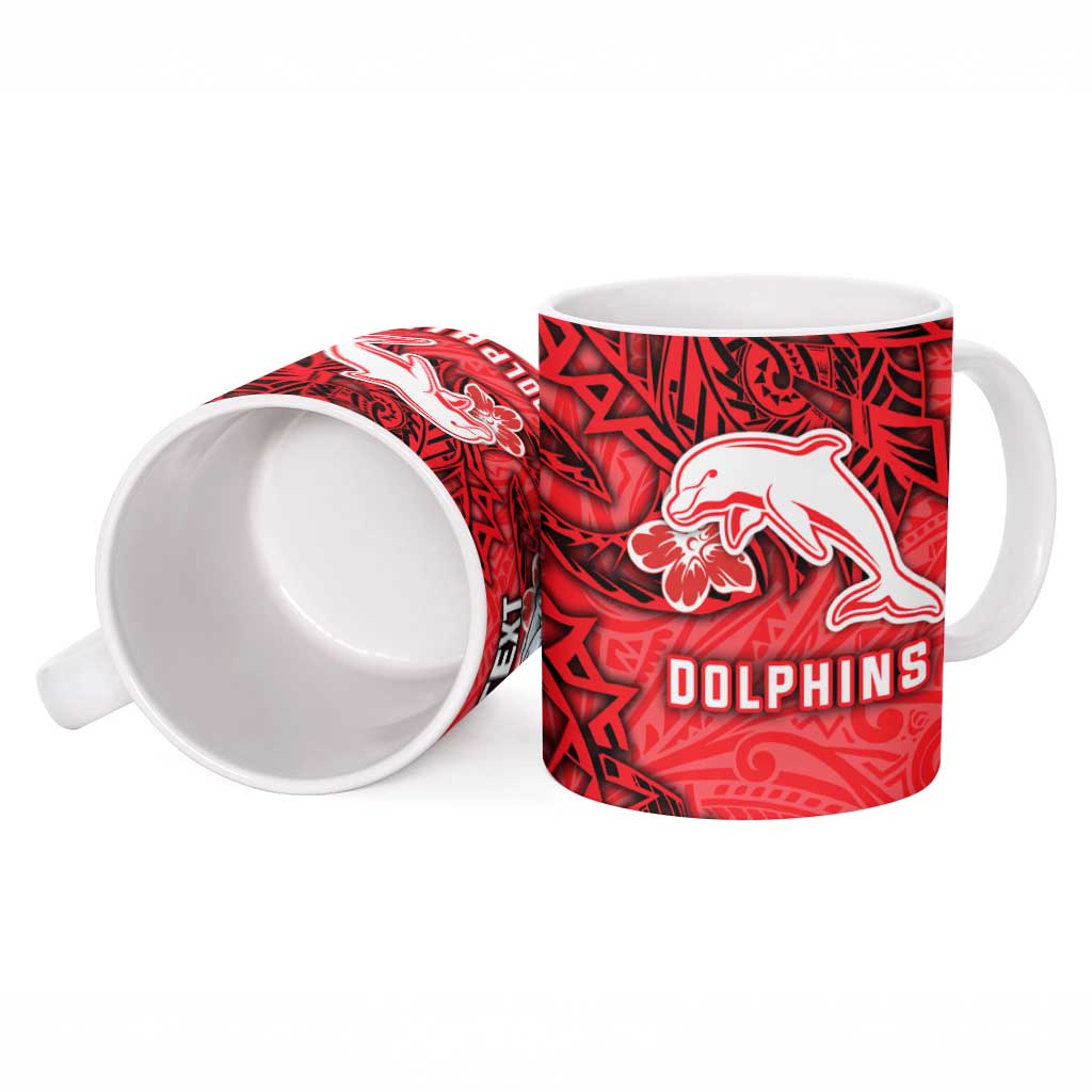 Personalised Dolphins Ceramic Mug Polynesian Tribal Pattern With Rugby Dolphin Mascot Art