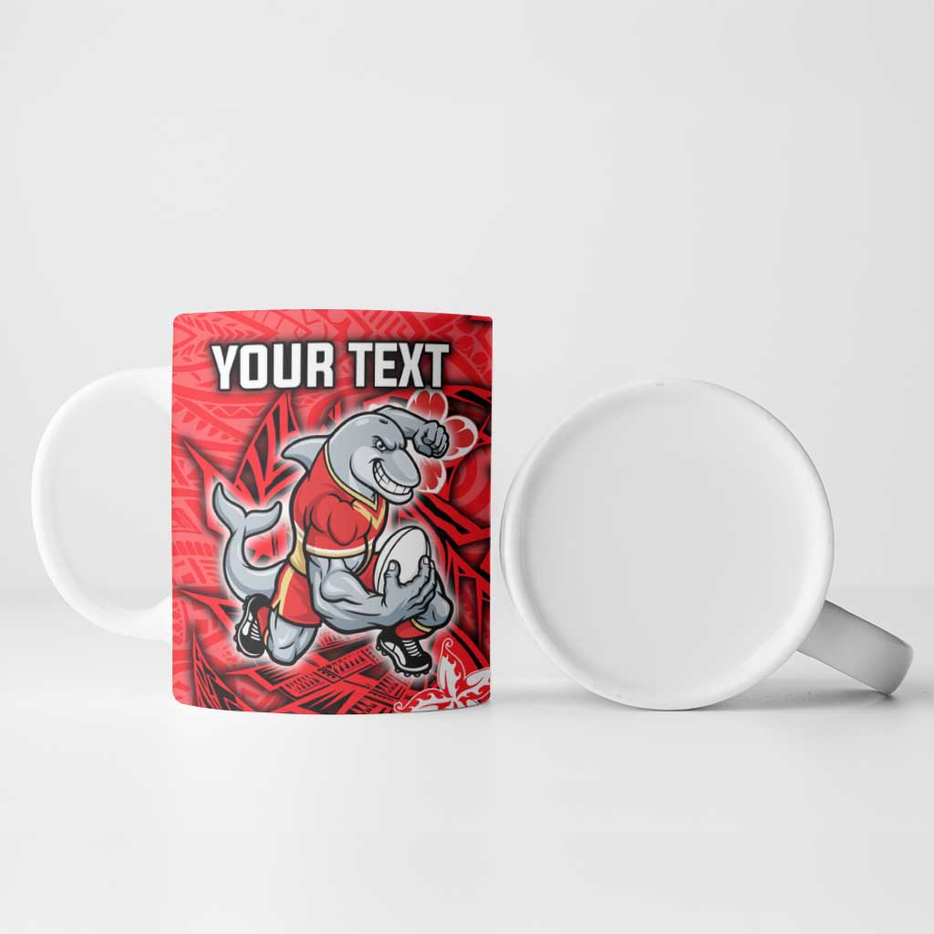 Personalised Dolphins Ceramic Mug Polynesian Tribal Pattern With Rugby Dolphin Mascot Art